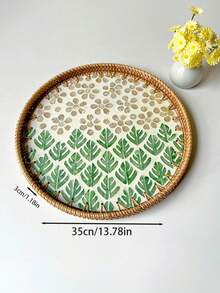 1 pieza Cesta de almacenamiento de ratán con base de madera incrustada de concha de perla, bandeja de servicio para decoración del hogar, sin contacto con alimentos - Amarillo - Ver 34