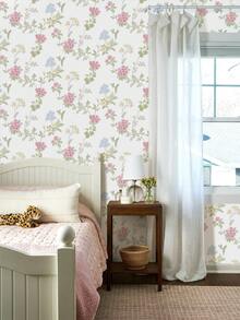 Pink Floral Self-Adhesive Peel And Stick Wallpaper, Removable Self-Adhesive Wallpaper For Modern Bedroom And Bathroom, Green Leaf Cabinet Sticker - 1PC - View 5