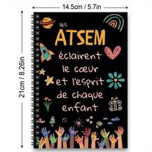 1 Beautiful French ATSEM Thank You Notebook - Black Spiral, 100 Pages, Colorful Educational Design, Featuring Handprints, Flowers, And Inspirational Phrases - Perfect Gift For Teachers, Farewells, Graduations Or Birthdays - D - View 3