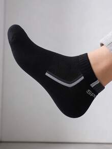 10 pares de calcetines negros simples de tripulación atlética para hombres con detalle de letra, para gimnasio - Negro - Ver 3