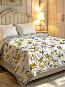 1pc Ultra Soft & Breathable Quilt - Lightweight All-Season Bedding, Modern Floral Plaid Pattern, 100% Polyester, Machine Washable, Suitable For Single/Double Bed, Hotel, Camping & Home Decor, Luxury Hotel Bedding | Modern Quilted Design | Embossed, Autumn Decor, Room Decor - Multicolor - View 8