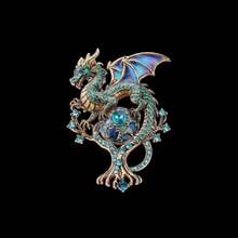 1/5 Vintage Enamel Dragon Brooch With Rhinestones, Flying Dragon Alloy Pin, Personalized Suit Coat Accessory - Style - View 11