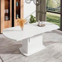 Extendable Oval Dining Table, L 140/200 X W 80 X H 75 Cm, Table With Storage, Coffee/Lounge Table, Modern And Minimalist Dining Table, Multifunctional Space-Saving Table, White And Silver Handle - Putih - View 4