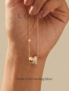 Newsoul 1 buah Kalung Perak Sterling 925 Berkilau dengan Zirkonia dan Ukiran Sederhana, Hadiah Ulang Tahun yang Istimewa untuk Pacar - Emas - View 5