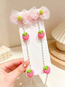 1/3pcs Sweet Bow Faux Pearl Tassel Hair Clips, Cartoon Carrot, Strawberry, Grape Cute Decor, Girls Double Ponytail, Braided Twist Hair Styling Fixing Clips, Daily/Campus/Travel Vacation Versatile - Multicolor - View 13