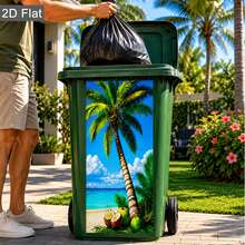 Envoltura de Contenedor de Basura con Paisaje 3D, Paneles Decorativos Resistentes al Clima y al Desgarro para Contenedor de Basura, Pegatinas de Árbol de Coco Tropical para Contenedor de Basura para Decoración del Hogar, Exterior, Jardín Delantero, Acera, Garaje y Patio, Pegatinas Resistentes al Sol, Antiarañazos y Removibles - Pegatinas para cubos de basura - Ver 2