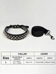 2pcs Adjustable Genuine Leather Pet Dog Collar & Leash Set, PU Leather Punk Rivet Spiked Dog Collar And Leash Suit, Cat Dog Pet Collar - Multicolor - View 15