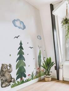 mama look 1pc, Multi-Size, Animal Forest, Wishing Bottle On Tree, Pine Tree, Brown Bear, Small Animals On Big Tree, Cute Little Deer, PVC Self-Adhesive Removable Wall Sticker, Suitable For Bedroom, Living Room, Study, Dining Room, Bathroom, Home Wall Decor, Room Decor, Etc. - Multiple Styles - View 16