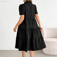 jianchaimaoyi02 Shapeblank Vestido midi azul de manga corta, básico, versátil, cómodo y suelto para mujer talla grande, de moda casual para primavera/verano - Morado - Ver 3