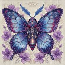 Vintage Blue Purple Butterfly Cross Stitch Kit, Steampunk Style Floral, Includes Tools, Thread And Fabric, Beginner-Friendly Complete Set For Home Decor Painting - Multicolor - View 12