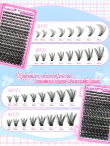FQBFQB 680pcs Fluffy Cluster False Eyelashes 30D+40D 60D+80D 9-16mm, 3D Thickened, DIY Eyelash Extension False Eyelashes Suitable For Beginners, Single Cluster Eyelash Set For Daily Wear, Party, Date, Wedding - D - View 5
