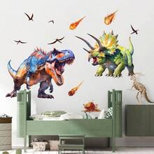 Adhesivos de Pared Grandes de Dinosaurio para Habitacin de Nios - Pegatinas de Pared de Tiranosaurio y Triceratops para Dormitorio de Nios, Sala de Estar, Decoracin de Pared de Arte para - T-Rex contra Triceratops - Ver 5