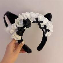 Two-Dimensional Lolita Headband, Cat Ear Hair Clip For Girls, Cosplay, Anime Convention, Lolita Maid Headband. - 貓耳女僕新蝴蝶結黑色 - 查看 1
