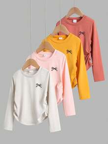 4pcs/Set Girls Toddler Autumn/Winter Sweet Cute Casual Bow Print Long Sleeve Top & Bottom Set, Round Neck, New - Multicolor - View 2