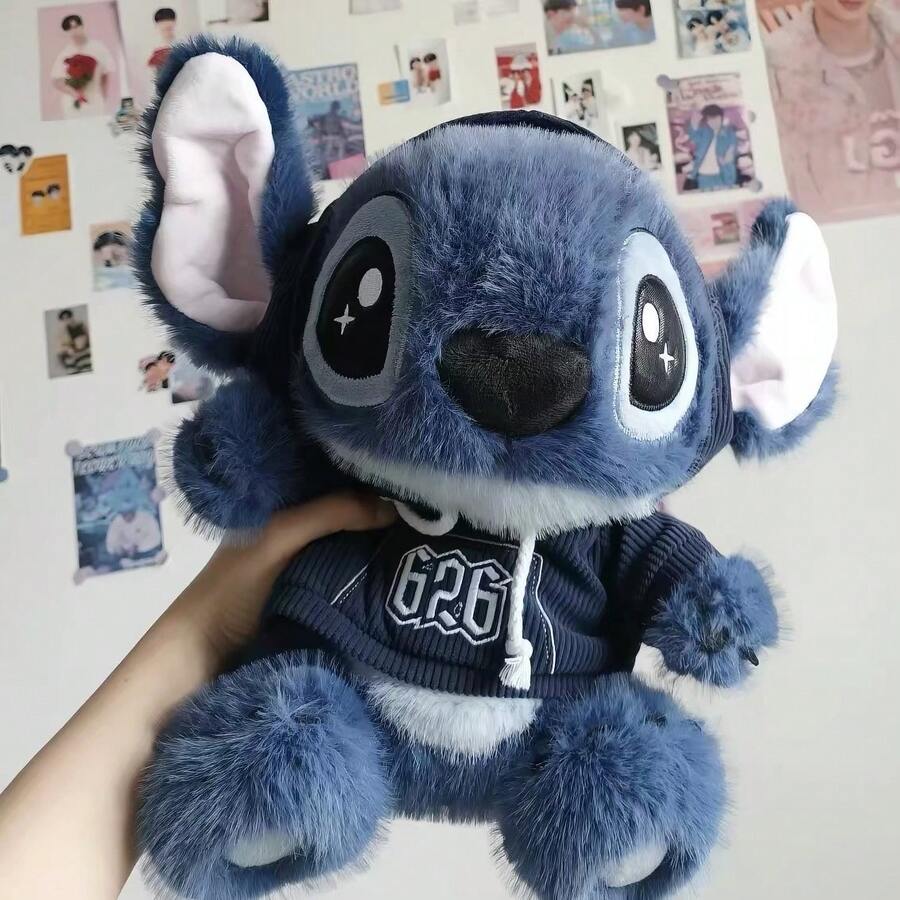 MINISO Disney Lilo And Stitch 絨毛玩偶，連帽款可愛掌心系列，毛茸茸觸感搭配刺繡細節，柔軟捏捏玩具，適合所有年齡層女孩的史迪奇絨毛禮物 - 藏蓝色 - 查看 1