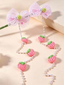 1/3pcs Sweet Bow Faux Pearl Tassel Hair Clips, Cartoon Carrot, Strawberry, Grape Cute Decor, Girls Double Ponytail, Braided Twist Hair Styling Fixing Clips, Daily/Campus/Travel Vacation Versatile - Multicolor - View 9