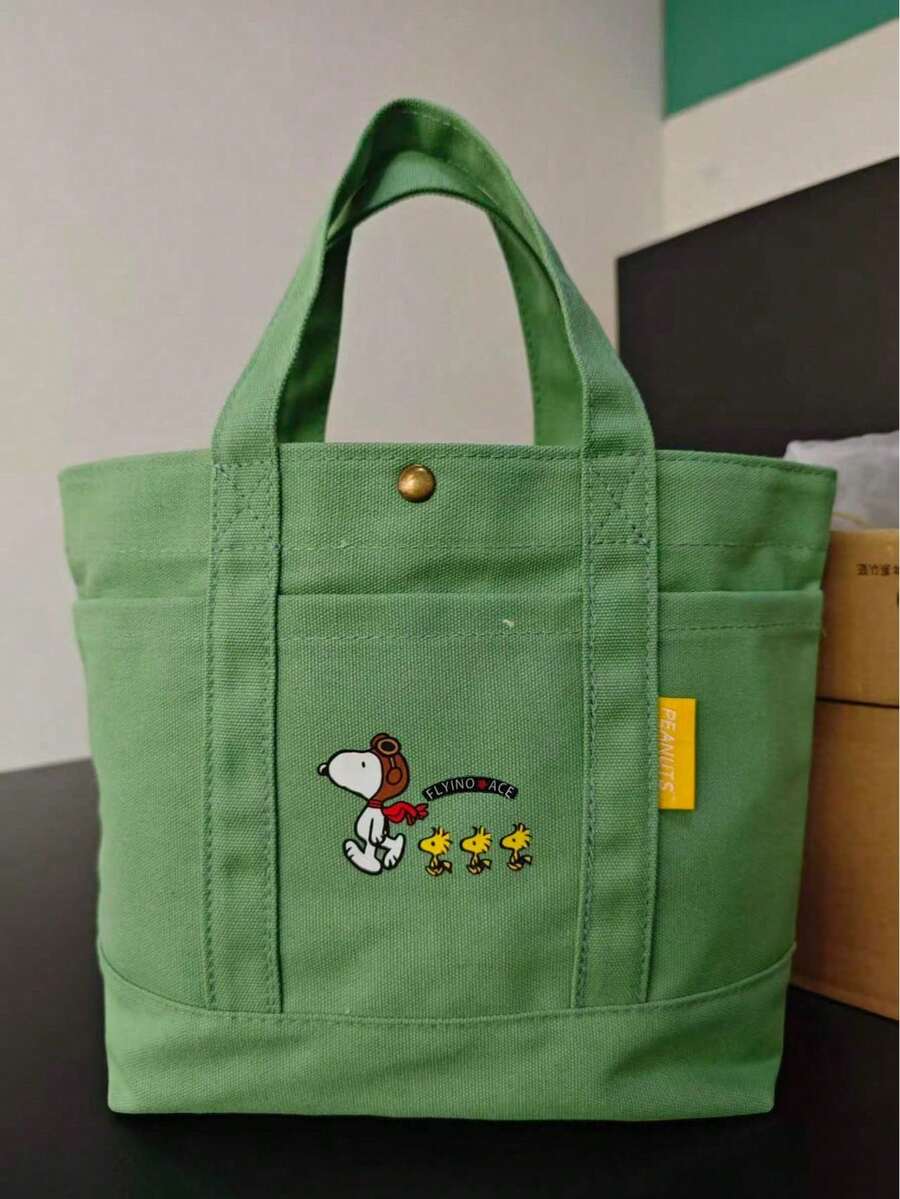Túi tote vải bố dung tích lớn, túi xách in hình Snoopy, túi đeo vai, túi xách thời trang thoáng khí, túi dành cho mẹ. - A - Xem 1