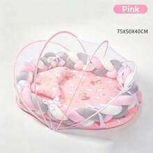 1pc Braided Edge Portable Baby Nest Bed, All-In-One Encrypted Mosquito Net Baby Bed, Foldable Newborn Soothing Sleeping Pad, Summer Mosquito-Proof Baby Bedside Crib - Multicolor - View 5