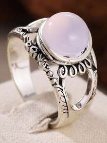 Vintage Damenring mit Cut Out Blumenverzierung, Wald-Landhausstil, vielseitiges Accessoire für Dates und Urlaub - Babypink - Übersicht 3