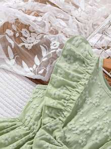 Young Girls' Spring/Summer Jacquard Bow Decor Mini Dress - Green - View 5