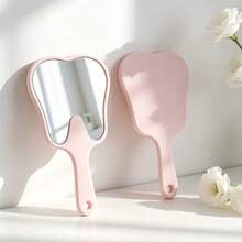 1pc 8.5*16cm New Handheld Makeup Mirror Cute Tooth-Shaped Beauty Mirror, High-Definition Small Mirror For Dental Clinic And Outpatient Use, Convenient Handle Flat Mirror - Multicolor - View 2