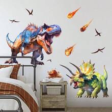 Adhesivos de Pared Grandes de Dinosaurio para Habitacin de Nios - Pegatinas de Pared de Tiranosaurio y Triceratops para Dormitorio de Nios, Sala de Estar, Decoracin de Pared de Arte para - T-Rex contra Triceratops - Ver 2