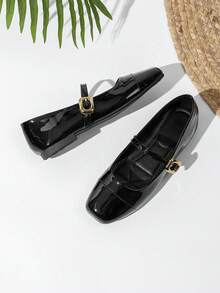 JiaYunNvXie Vintage Mary Jane Buckle Granny Shoes Plus Size Uniform Flat Shoes - Black - View 7