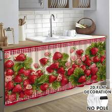 1pc, Home Decor, Strawberry Pattern Printed Table Skirt, Kitchen Small Curtain, Kitchen Cabinet Cover, With Curtain Holes, Easy To Hang, Rectangular, Machine Woven, Machine Washable, Kitchen Decoration And Accessories, Perfect For Kitchen Cabinets And Home Decor - Multicolor - View 2