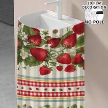 1pc, Home Decor, Strawberry Pattern Printed Table Skirt, Kitchen Small Curtain, Kitchen Cabinet Cover, With Curtain Holes, Easy To Hang, Rectangular, Machine Woven, Machine Washable, Kitchen Decoration And Accessories, Perfect For Kitchen Cabinets And Home Decor - Multicolor - View 6