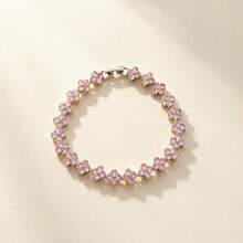 1 pieza Pulsera de flor de circonita de lujo, exquisita joyería de CZ brillante de dopamina, regalo para mujeres - Dorado - Ver 4