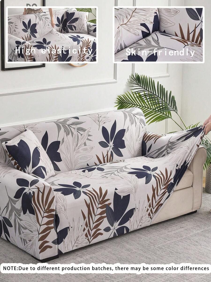 1pc Leaf Pattern Full Cover Sofa Slipcover, Made Of Polyester Fabric, Machine Washable, Suitable For Home, Classroom, Hotel, All Seasons