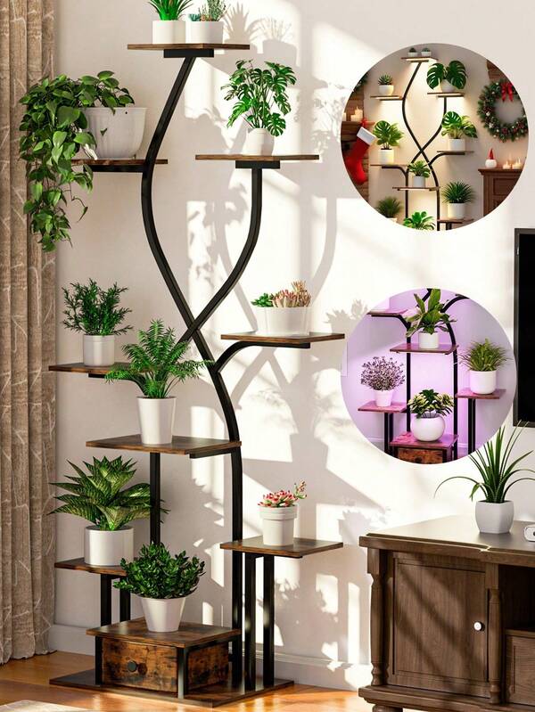 Plant Stand Indoor With Lights 64" Tall Plant Shelves Plant Stands For Indoor Plants Growing 7 Tiered Large Tree Shaped Flower Shelf Indoor For Home Decor Patio Balcony