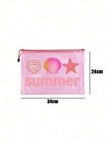 Waterproof PVC Beach Bag With "Summer" Print,Includes Storage Bag,A4 Transparent File Pouch,Large-Capacity Mesh Zipper Makeup & Swim Bag,Portable Travel Tote For Swimming,Vacation,Summer Essential,Perfect Gift For Friends Teachers,Holiday,Party - Multicolor - View 9