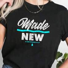 Made New Bapti Scture Verse Cistian Believer T-Shirt - Wo's Casual Short Sve Crew Neck T-Shirt For Spring & Summer, Printed Graphic Tee For Sport Lovers,  Cotton,s, 30g Fabr - Negro - Ver 1