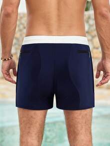 Mercer Haus Men Latest Stylish Quick Dry Sports Swim Trunks, High Quality Elastic Waist Beach Shorts For Outdoor, Vacation,Hawaiian - Navy Blue - View 2
