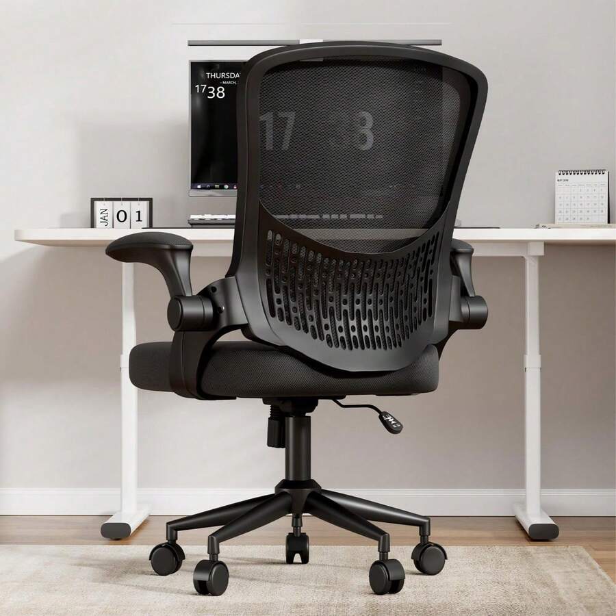 Ergonomic Mesh Office Chair With Flip Armrests And Lumbar Support - Black-premium - View 1