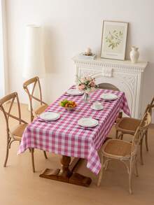 1pc Rectangular Plaid Tablecloth, Digital Printed Buffalo Check Washable Tablecloth, Suitable For Outdoor Picnic, Living Room, Kitchen And Holiday Dinner, Beige And White Rectangular Tablecloth - Pinkish White - View 3