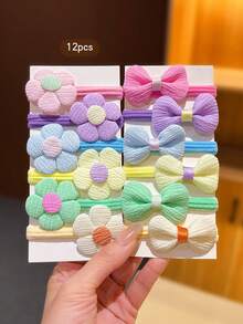 12pcs Colorful Bowknot Flower Hair Ties Cute Women Hair Bands Hair Ropes Random Colors Suitable For Daily Use Hair Accessories - Multicolor - View 4