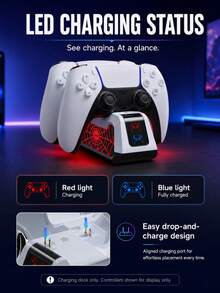 P5 / P5 Edge Game Controller Charging Dock, Touch-Sensitive 9-Mode RGB Lighting Dual Charging Station, 2-Hour Fast Charging, Built-In LED Status Indicator, Smart Safety Protection Chip, High-Density Anti-Slip Silicone Base, Futuristic Mecha-Inspired E-Sports Desktop Accessory - Multicolor - View 2