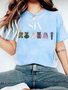 Six The Musical 90s Vintage Armor Graphic Print T-Shirt, Casual Short Sleeve Crew Neck Top Women's Clothing, Retro Loose-Fit T-Shirt - 布埃 - 查看 1