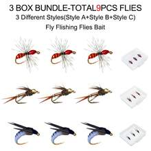 Fly Fishing Bait-3Box Bundle(Total 9Pcs Flies)With Fly Fishing Box Artificial Wet Flies Nymphs Bait For Flishing Trout/Carp Artificial Fishing Lures - Multicolor - View 2
