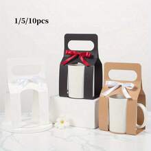 1/5/10 piezas Cajas para tazas con 1 rollo de cinta para regalos, caja de embalaje de regalo para tazas de sublimación de 11-12oz con diseño de asa, juego de cajas de regalo para envolver tazas de sublimación - Multicolor - Ver 1