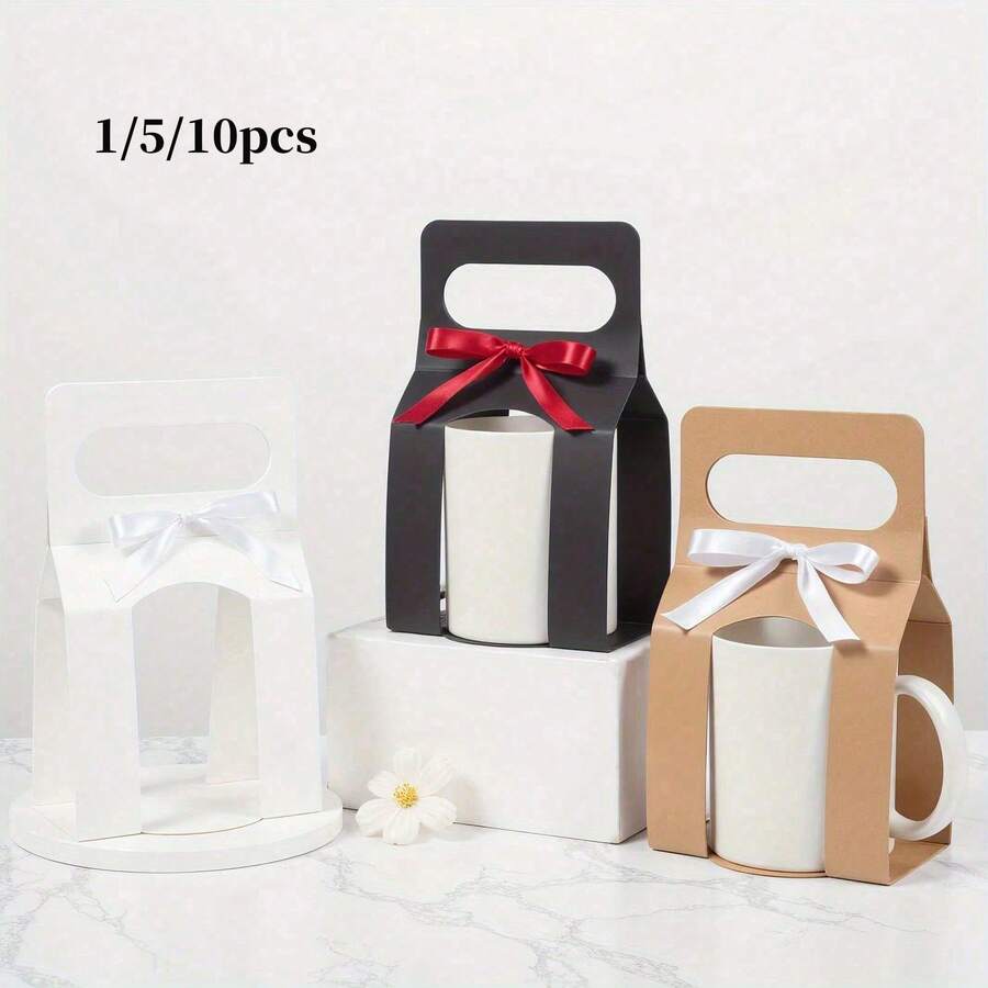 1/5/10 piezas Cajas para tazas con 1 rollo de cinta para regalos, caja de embalaje de regalo para tazas de sublimación de 11-12oz con diseño de asa, juego de cajas de regalo para envolver tazas de sublimación - Multicolor - Ver 1