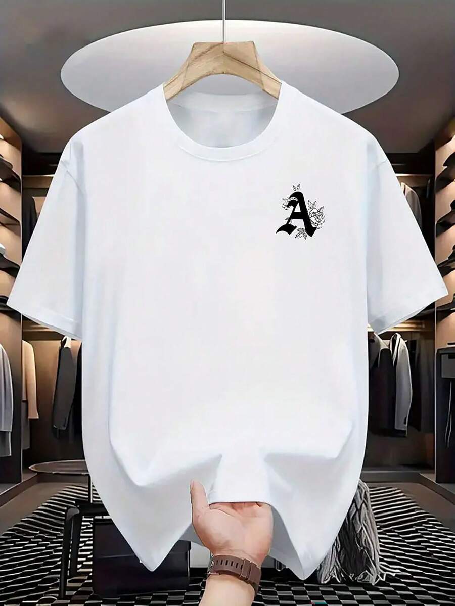 Camiseta con estampado de letras para hombre, cuello redondo, diseño moderno y creativo, cómoda y transpirable, adecuada para deportes y actividades al aire libre, para festividades co - Blanco - Ver 1