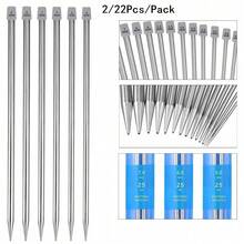 2/22支裝不鏽鋼編織針 2mm-8mm 直針單尖鉤針組 25/35cm 毛衣編織針 - 銀色 - 查看 9