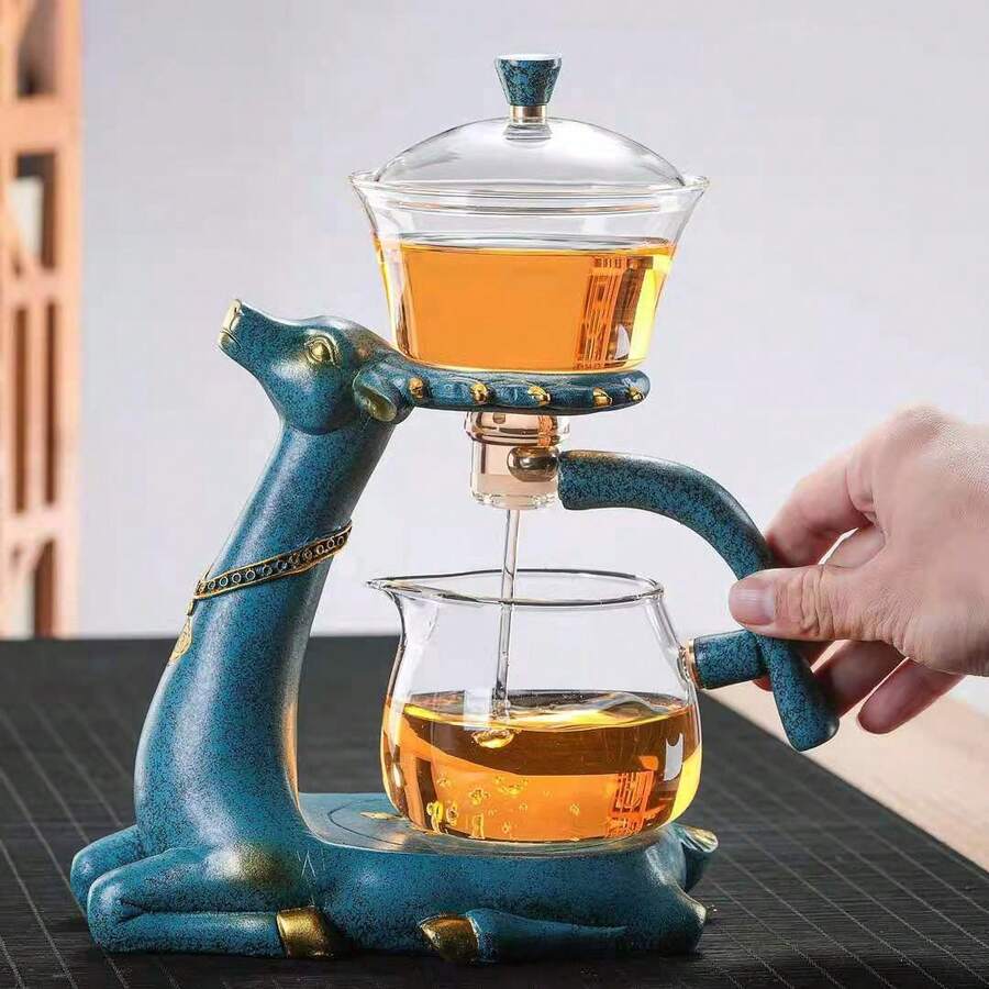 1件/[One Deer For You]懶人自動茶具組，高硼矽玻璃磁吸出水口茶濾，居家功夫茶全自動過濾茶水分離創意鹿形公道杯與蓋碗套組，茶壺 - 彩色 - 查看 1