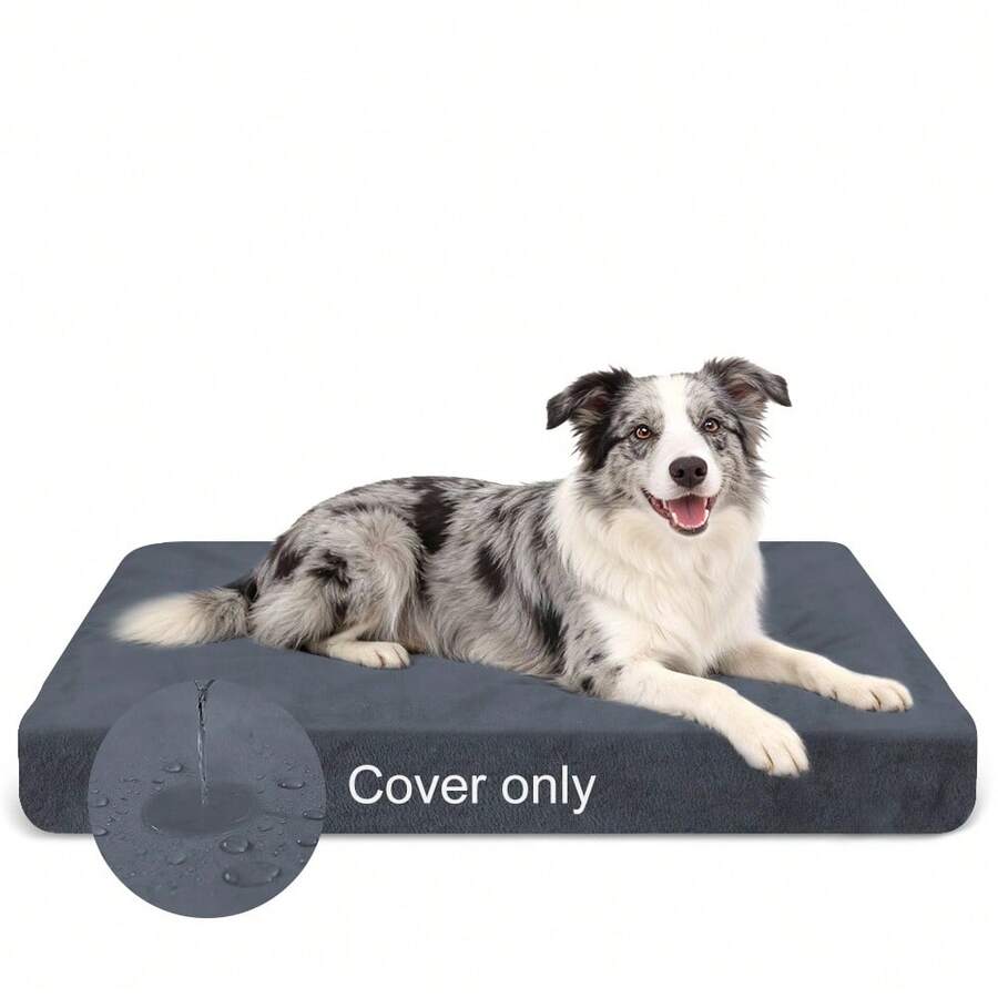DUJUIKE Dog Bed Cover - Soft Plush Replacement Cover, 100% Waterproof, Soft Fleece/Velvet Material; Waterproof And Removable/Washable Dog Bed Cover (Dark Gray) - Dark Grey - View 1