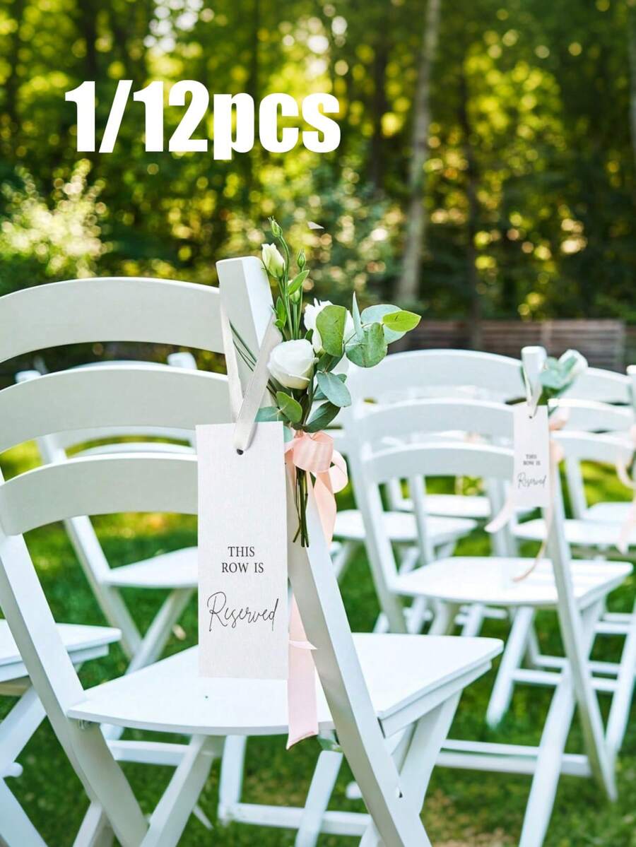 1/12pcs Wedding Reserved Seat Identification Paper Cards With Ribbons,Wedding Reserved Seat Number Plates,Paper Seat Identification Cards With Ribbons,Chair Decor For Wedding Ceremony,Suitable For Wedding Ceremony Party Seating Arrangement Decor - A - View 1