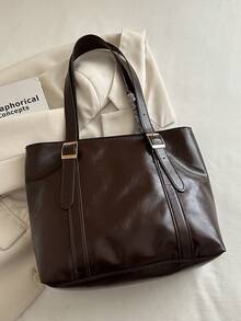 Vintage Large Capacity Handbag For Women, New Minimalist Fashion Versatile Commuter Shoulder Tote Bag - Coffee - View 5