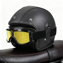 Kacamata Retro Kulit PU untuk Motor, Gaya Aviator untuk Cruiser, Skuter, ATV, Anti Gores, Anti Debu, Kacamata Helm Anti Angin - A - View 7